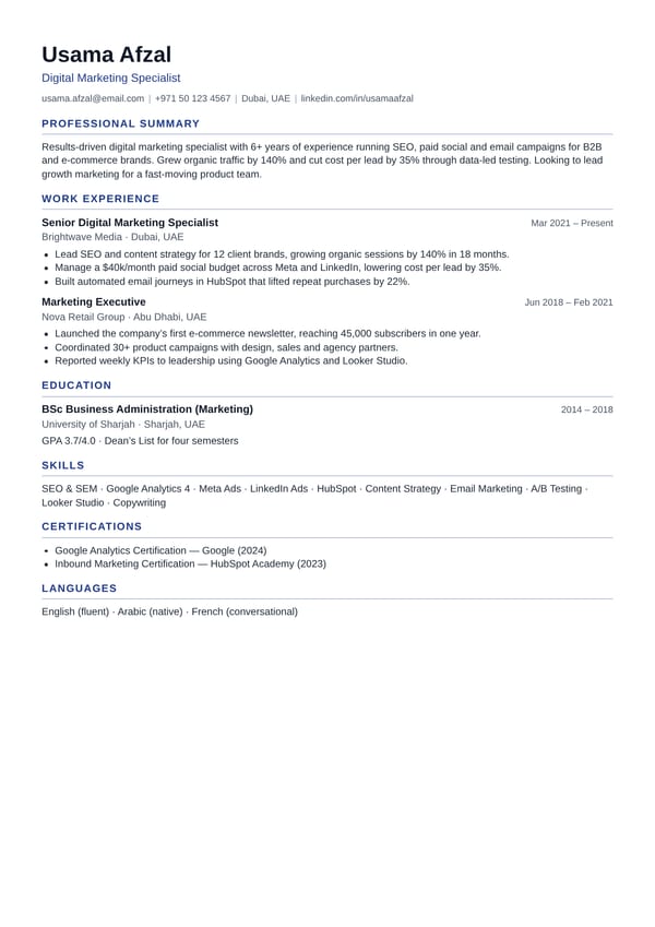 Compact one-page CV template with tight spacing