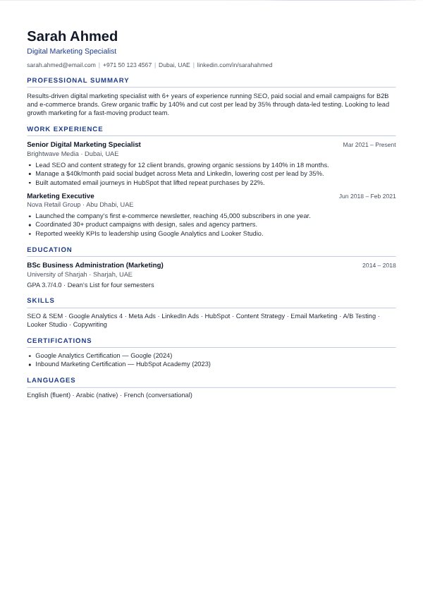 Compact one-page CV template with tight spacing
